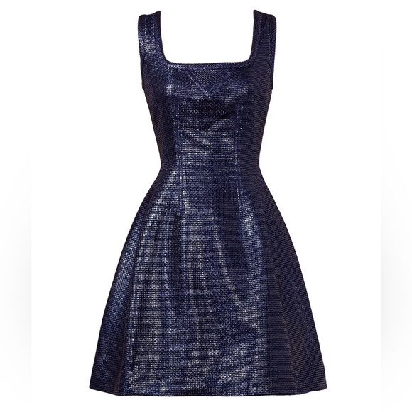 Carven Navy Blue Lurex Textured Fit & Flare Mini Dress - 6 - Picture 16 of 16